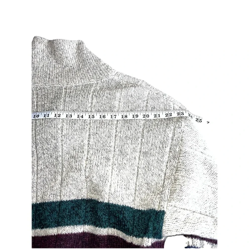 Vintage 1990s Eddie Bauer Mens Striped Wool Cowl Neck Chunky Sweater L
